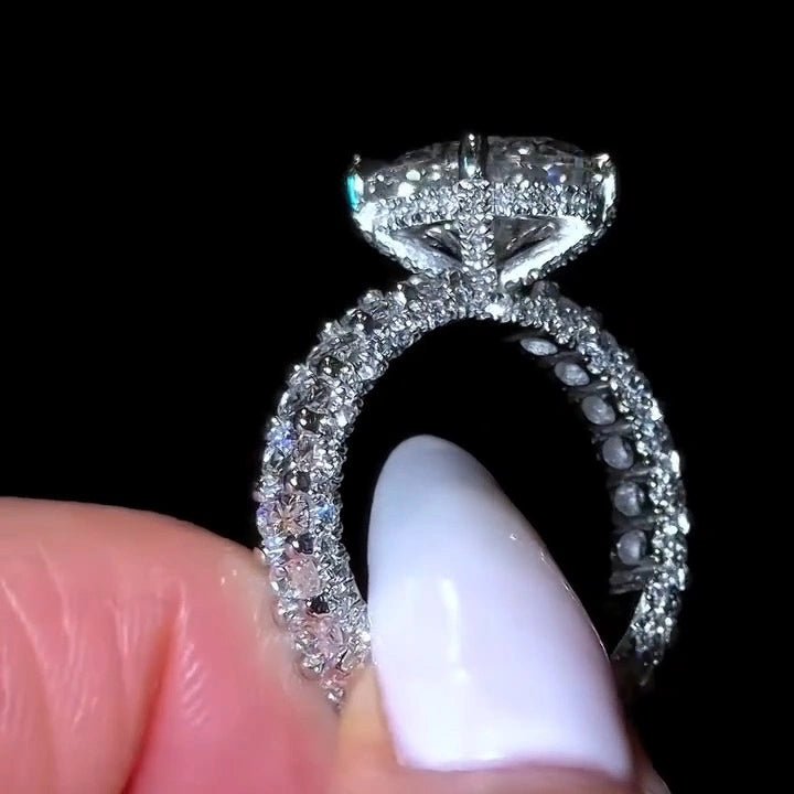 3 CT Oval Cut Hidden Halo Pave Moissanite Engagement Wedding Anniversary Ring - Kazara Diam