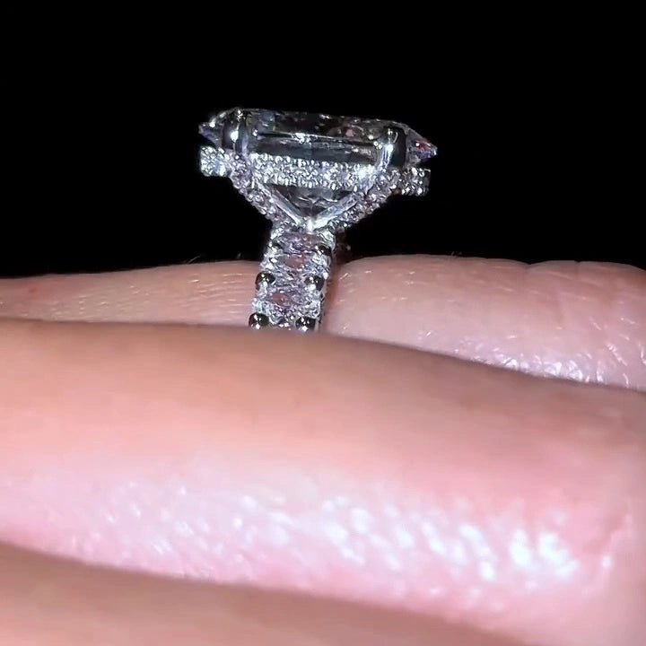3 CT Oval Cut Hidden Halo Pave Moissanite Engagement Wedding Anniversary Ring - Kazara Diam