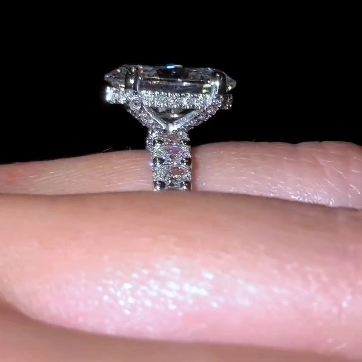 3 CT Oval Cut Hidden Halo Pave Moissanite Engagement Wedding Anniversary Ring - Kazara Diam