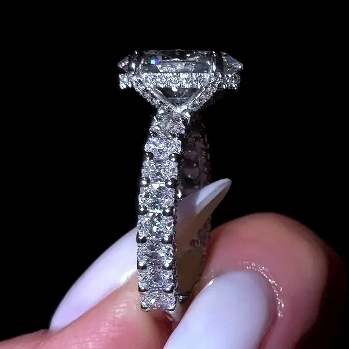 3 CT Oval Cut Hidden Halo Pave Moissanite Engagement Wedding Anniversary Ring - Kazara Diam