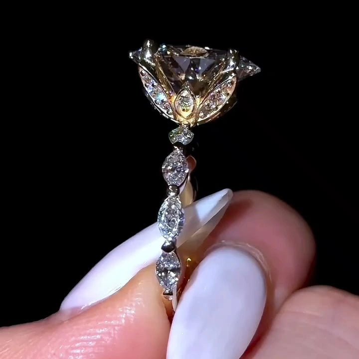 3 CT Oval Cut Moissanite Tulip Setting Engagement Wedding Promise Ring - Kazara Diam