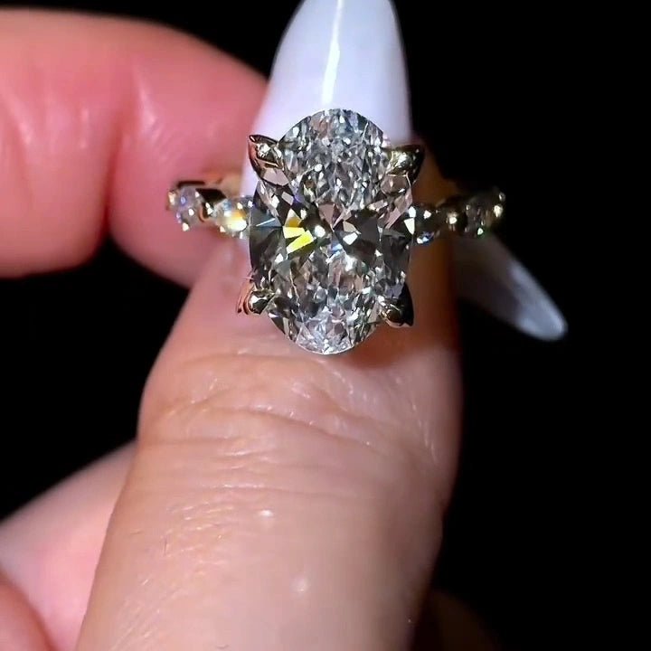 3 CT Oval Cut Moissanite Tulip Setting Engagement Wedding Promise Ring - Kazara Diam
