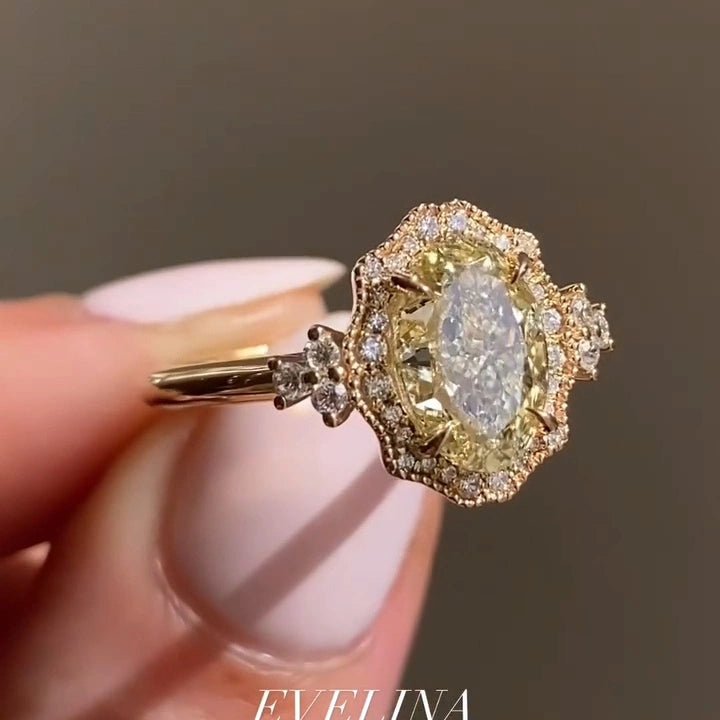 3 CT Oval Cut Yellow Moissanite Vintage Engagement Wedding Anniversary Ring - Kazara Diam