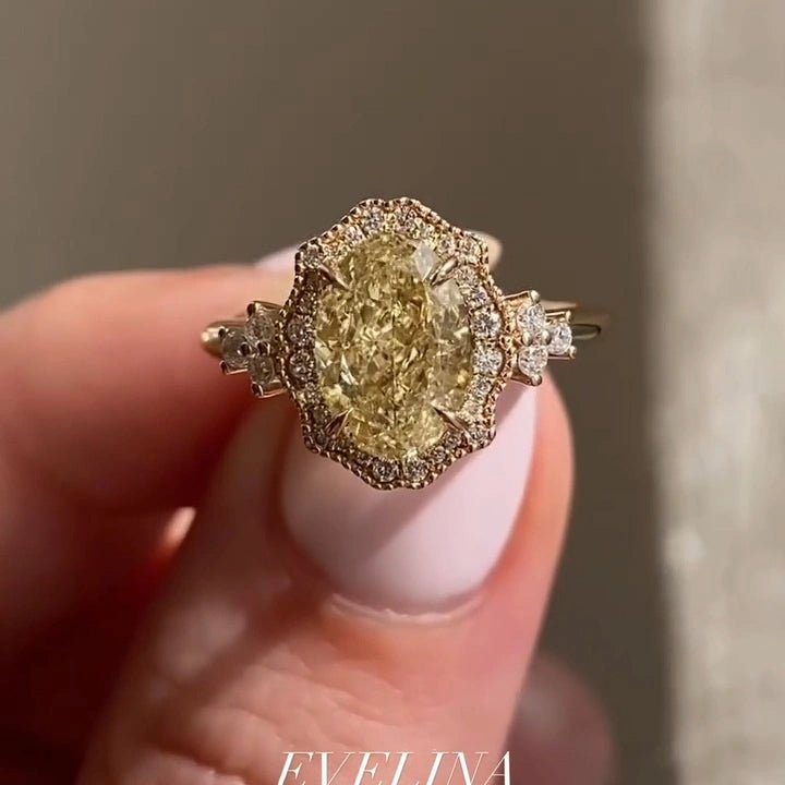 3 CT Oval Cut Yellow Moissanite Vintage Engagement Wedding Anniversary Ring - Kazara Diam