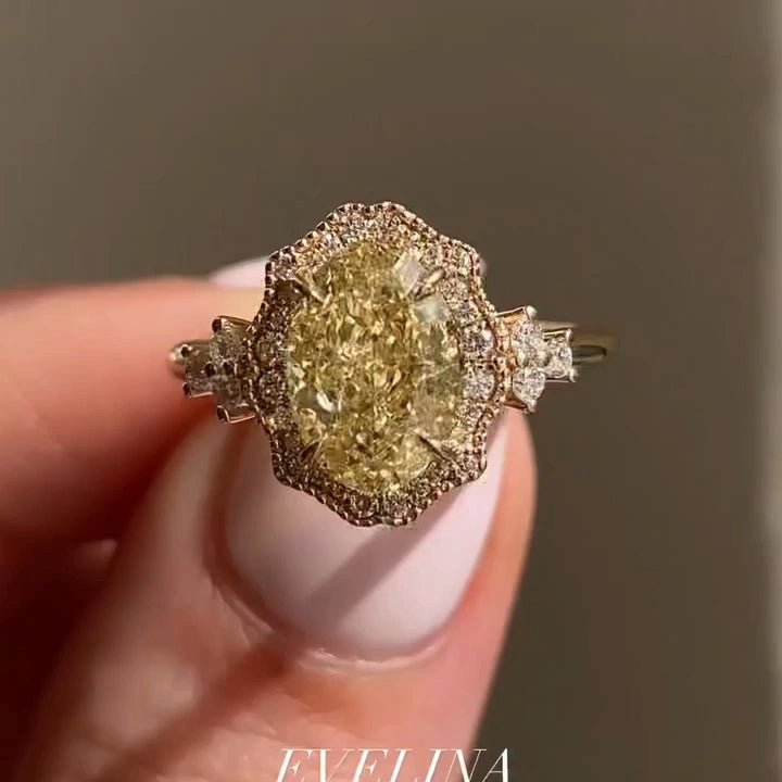 3 CT Oval Cut Yellow Moissanite Vintage Engagement Wedding Anniversary Ring - Kazara Diam