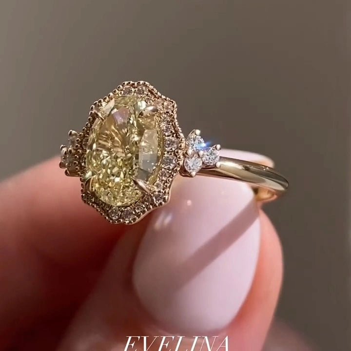 3 CT Oval Cut Yellow Moissanite Vintage Engagement Wedding Anniversary Ring - Kazara Diam