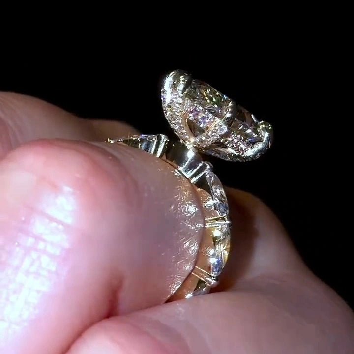 3 CT Pear Cut Moissanite Hidden Halo Engagement Wedding Anniversary Ring - Kazara Diam