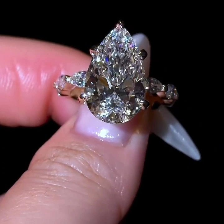 3 CT Pear Cut Moissanite Hidden Halo Engagement Wedding Anniversary Ring - Kazara Diam