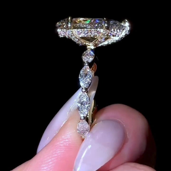 3 CT Pear Cut Moissanite Hidden Halo Engagement Wedding Anniversary Ring - Kazara Diam