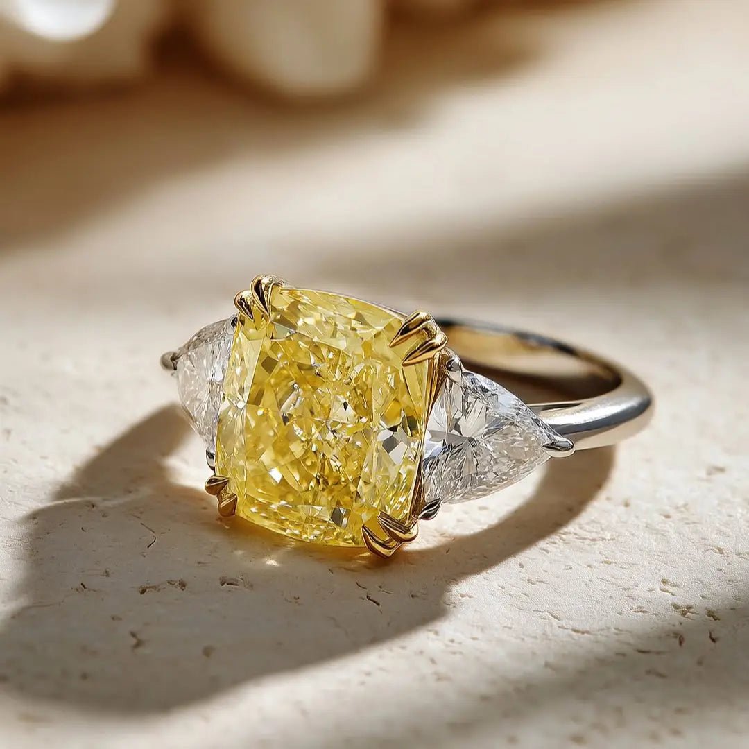 3 CT Yellow Radiant Cut Moissanite Engagement Wedding Anniversary Three Stone Ring - Kazara Diam