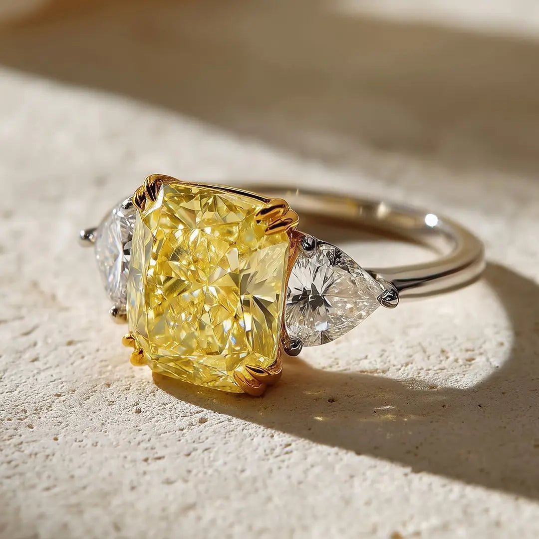3 CT Yellow Radiant Cut Moissanite Engagement Wedding Anniversary Three Stone Ring - Kazara Diam