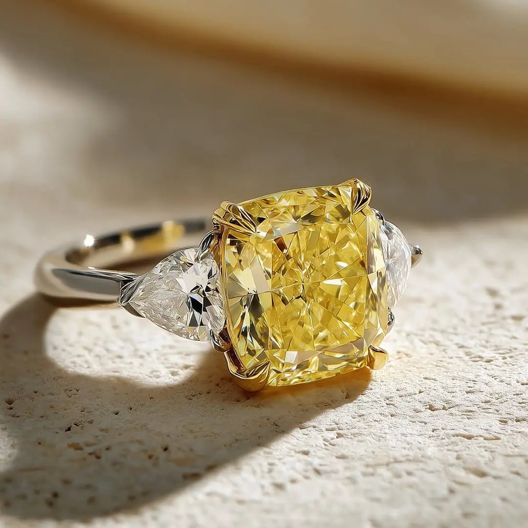 3 CT Yellow Radiant Cut Moissanite Engagement Wedding Anniversary Three Stone Ring - Kazara Diam