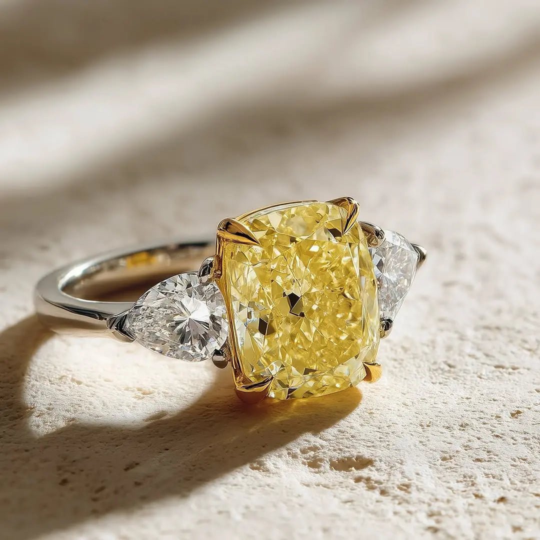 3 CT Yellow Radiant Cut Moissanite Engagement Wedding Anniversary Three Stone Ring - Kazara Diam