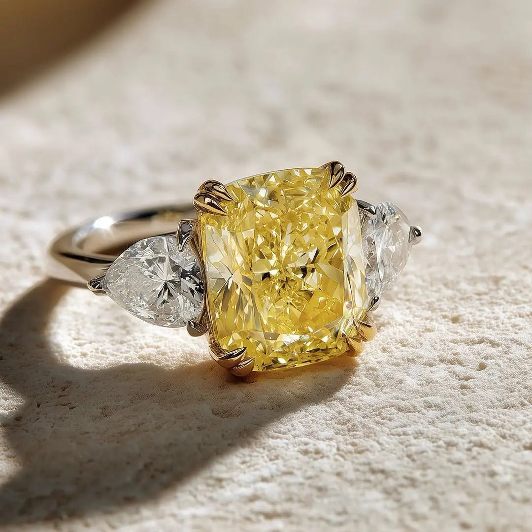 3 CT Yellow Radiant Cut Moissanite Engagement Wedding Anniversary Three Stone Ring - Kazara Diam