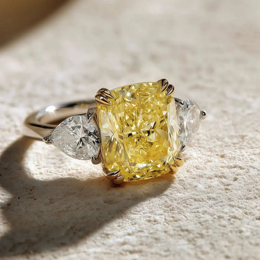 3 CT Yellow Radiant Cut Moissanite Engagement Wedding Anniversary Three Stone Ring - Kazara Diam