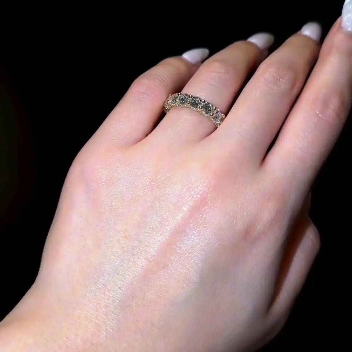 3 TCW Round Cut Moissanite 2.2 MM Wedding Anniversary Promise Band - Kazara Diam