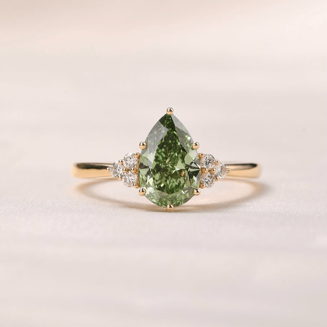 3.0 CT Pear Cut Green Moissanite Anniversary Wedding Engagement Ring - Kazara Diam