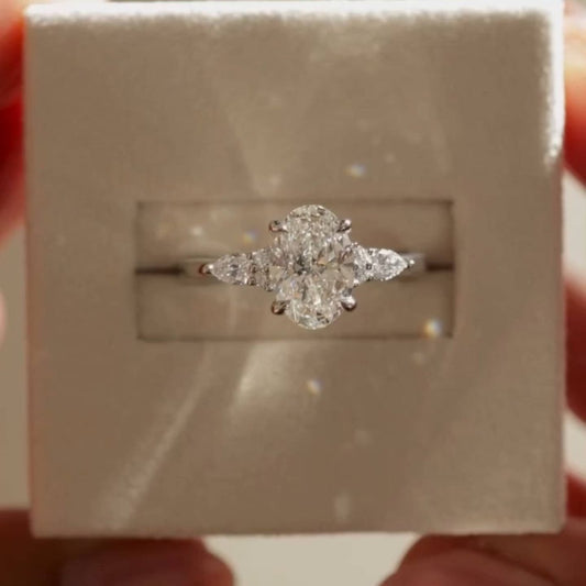 3.5 CT Oval Cut Three Stone Moissanite Engagement Side Stone Pear Cut Ring - Kazara Diam