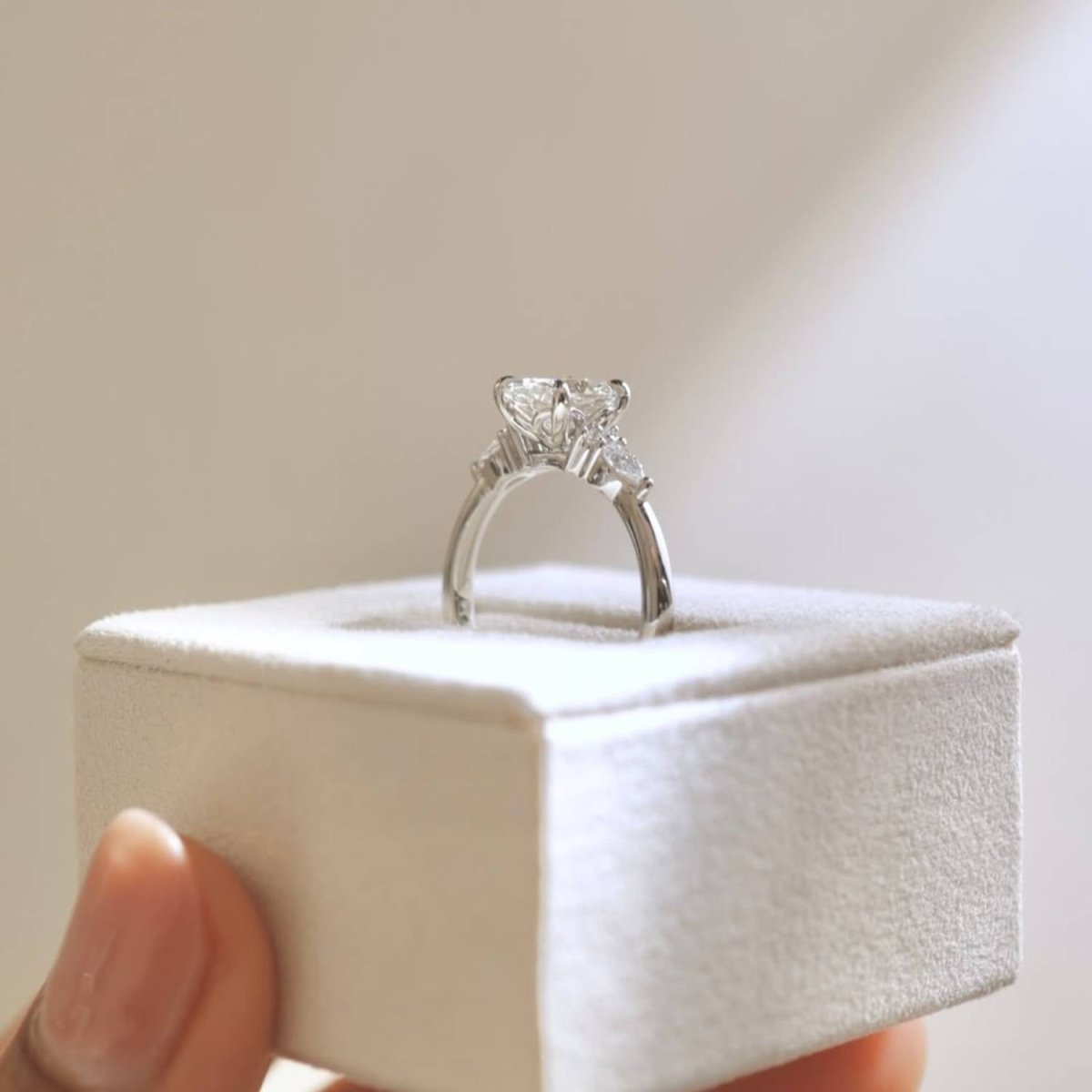 3.5 CT Oval Cut Three Stone Moissanite Engagement Side Stone Pear Cut Ring - Kazara Diam