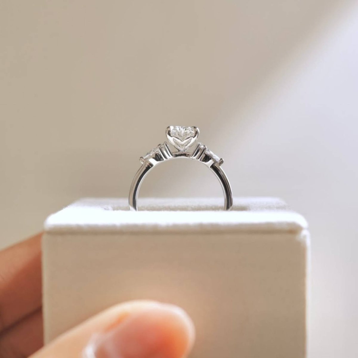 3.5 CT Oval Cut Three Stone Moissanite Engagement Side Stone Pear Cut Ring - Kazara Diam