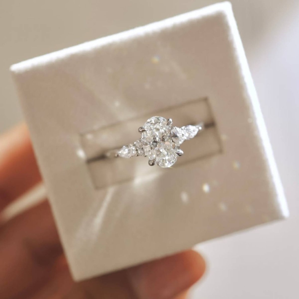 3.5 CT Oval Cut Three Stone Moissanite Engagement Side Stone Pear Cut Ring - Kazara Diam