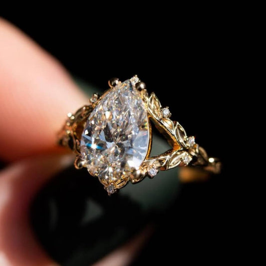 3.50 CT Pear Cut Ethereal Heirloom Vintage Moissanite Engagement Ring - Kazara Diam
