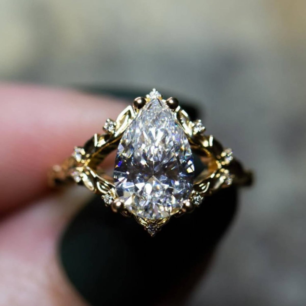 3.50 CT Pear Cut Ethereal Heirloom Vintage Moissanite Engagement Ring - Kazara Diam