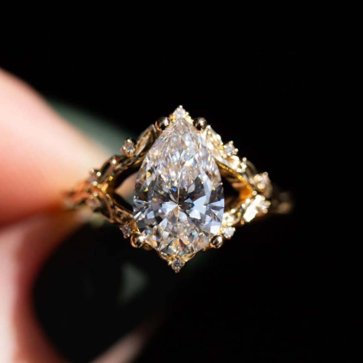 3.50 CT Pear Cut Ethereal Heirloom Vintage Moissanite Engagement Ring - Kazara Diam