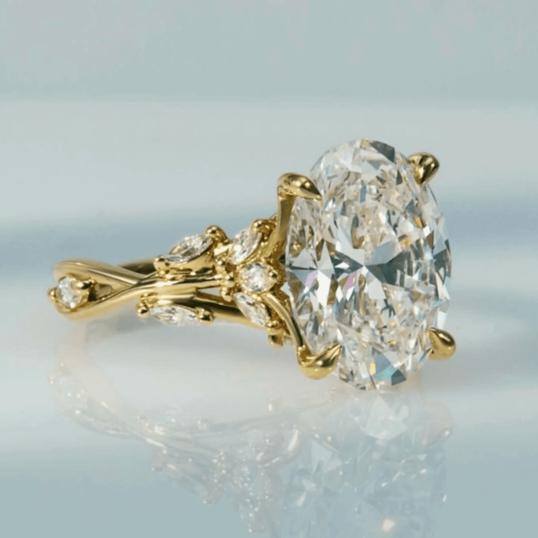 3.5CT Oval Cut Moissanite with Floral Vine For Wedding Anniversary Ring - Kazara Diam