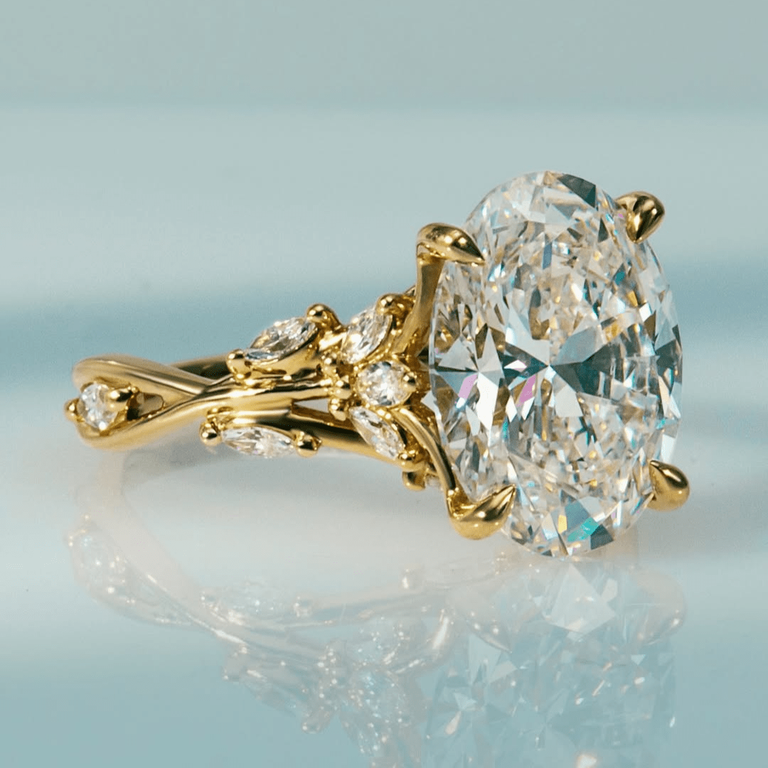 3.5CT Oval Cut Moissanite with Floral Vine For Wedding Anniversary Ring - Kazara Diam