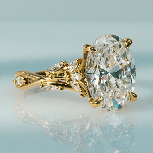 3.5CT Oval Cut Moissanite with Floral Vine For Wedding Anniversary Ring - Kazara Diam