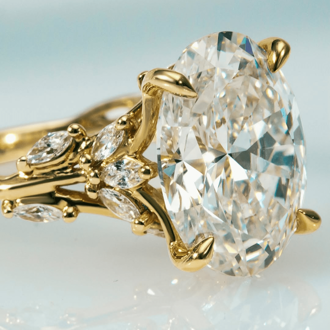3.5CT Oval Cut Moissanite with Floral Vine For Wedding Anniversary Ring - Kazara Diam