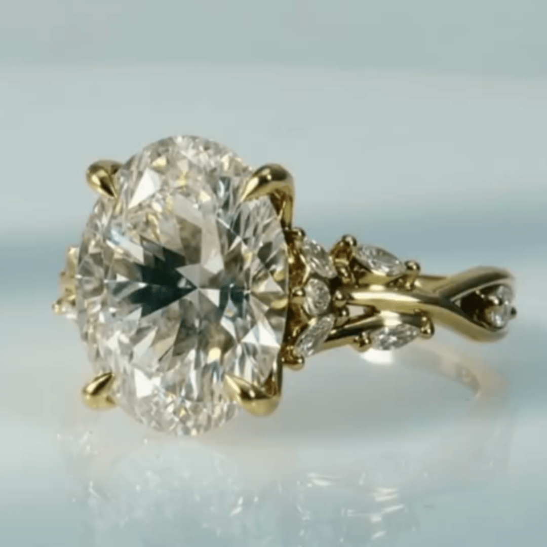 3.5CT Oval Cut Moissanite with Floral Vine For Wedding Anniversary Ring - Kazara Diam