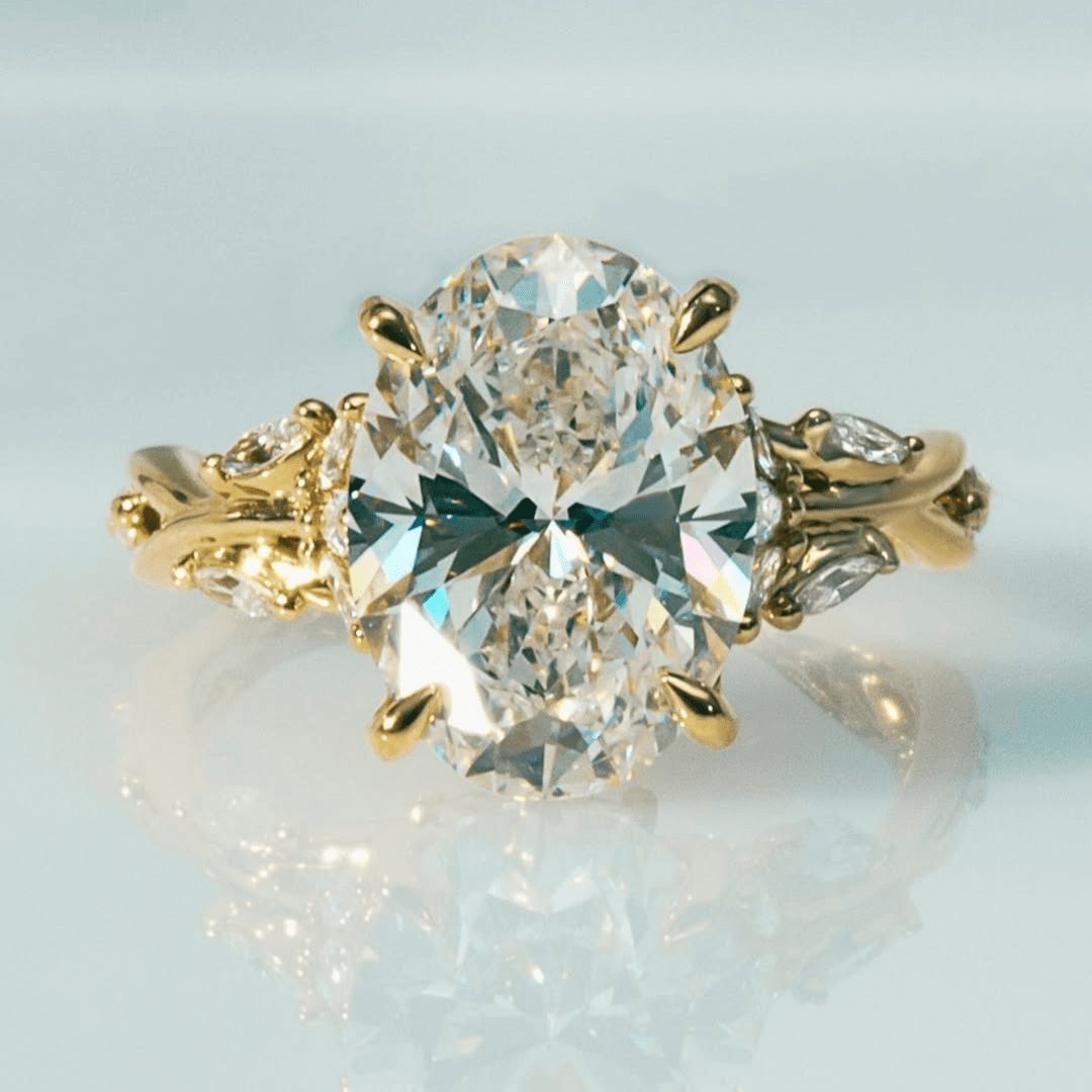 3.5CT Oval Cut Moissanite with Floral Vine For Wedding Anniversary Ring - Kazara Diam