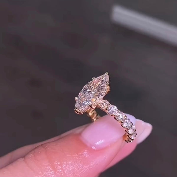 3 CT Marquise Cut Lab Grown Diamond Hidden Halo Engagement Ring