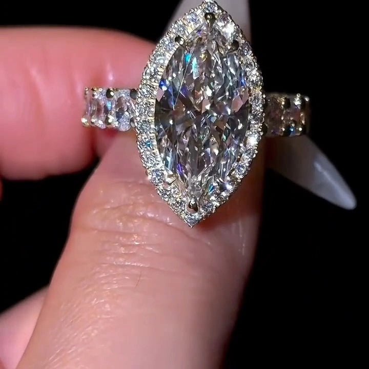 4 CT Marquise Cut Halo Pave Moissanite Engagement Wedding Anniversary Ring - Kazara Diam