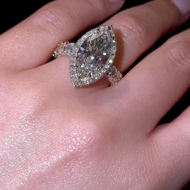 4 CT Marquise Cut Halo Pave Moissanite Engagement Wedding Anniversary Ring - Kazara Diam