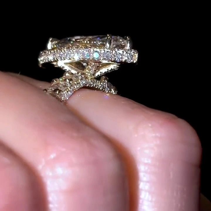 4 CT Marquise Cut Halo Pave Moissanite Engagement Wedding Anniversary Ring - Kazara Diam