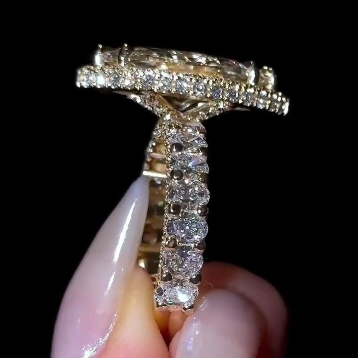 4 CT Marquise Cut Halo Pave Moissanite Engagement Wedding Anniversary Ring - Kazara Diam