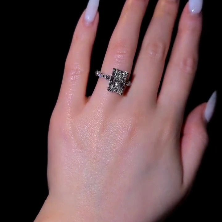 4 CT Radiant Cut Hidden Halo Unqiue Pave Moissanite Wedding Engagement Ring - Kazara Diam