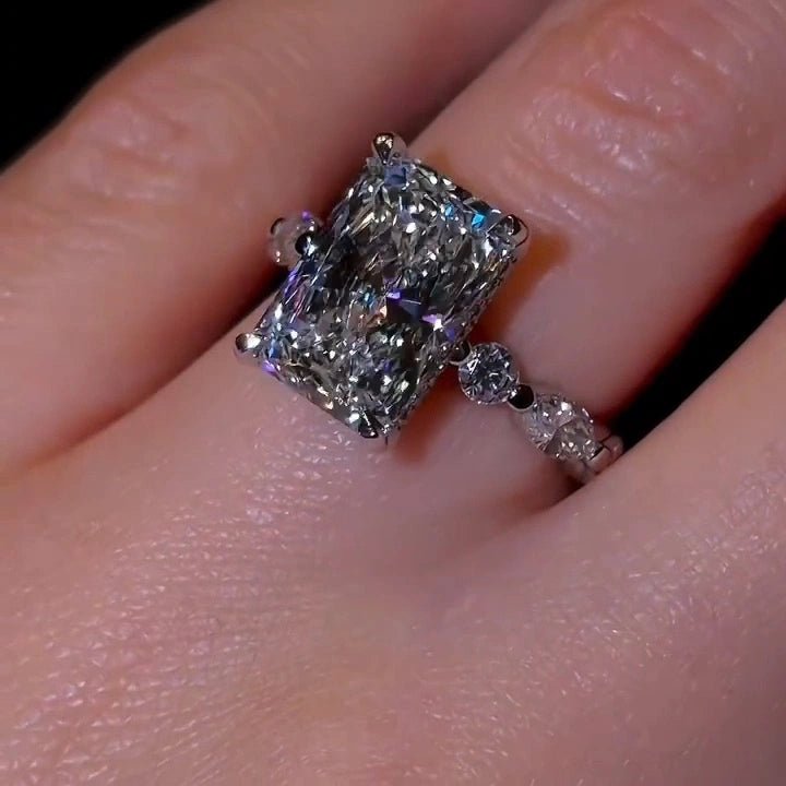 4 CT Radiant Cut Hidden Halo Unqiue Pave Moissanite Wedding Engagement Ring - Kazara Diam