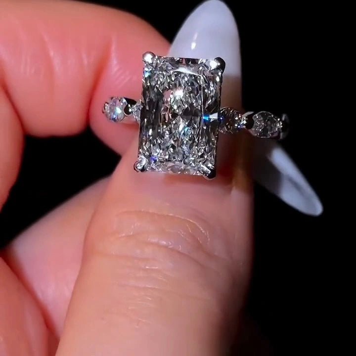4 CT Radiant Cut Hidden Halo Unqiue Pave Moissanite Wedding Engagement Ring - Kazara Diam