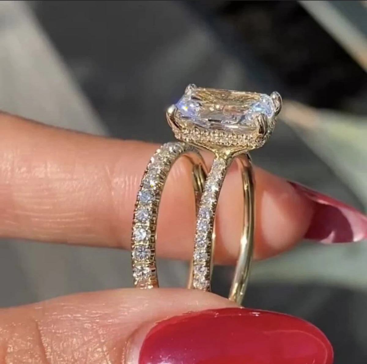 4 CT Radiant Cut Moissanite Engagement Bridal Set Gift For Her Wedding Band Promise Ring - Kazara Diam