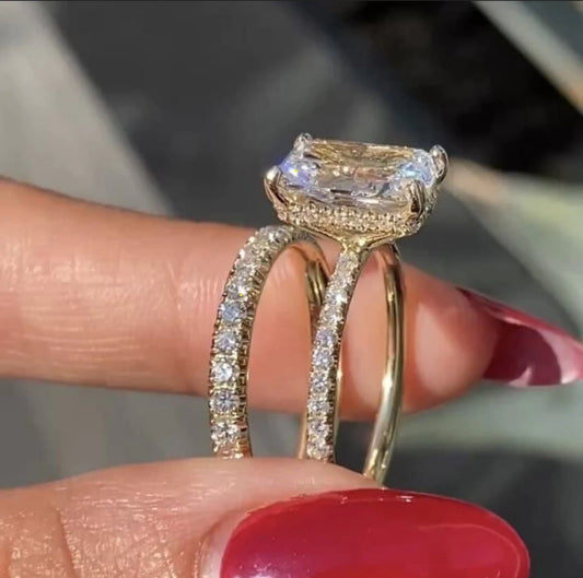 4 CT Radiant Cut Moissanite Engagement Bridal Set Gift For Her Wedding Band Promise Ring - Kazara Diam