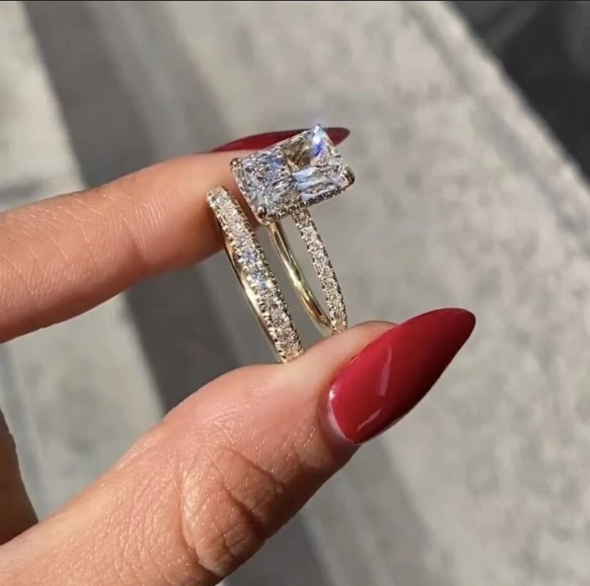 4 CT Radiant Cut Moissanite Engagement Bridal Set Gift For Her Wedding Band Promise Ring - Kazara Diam