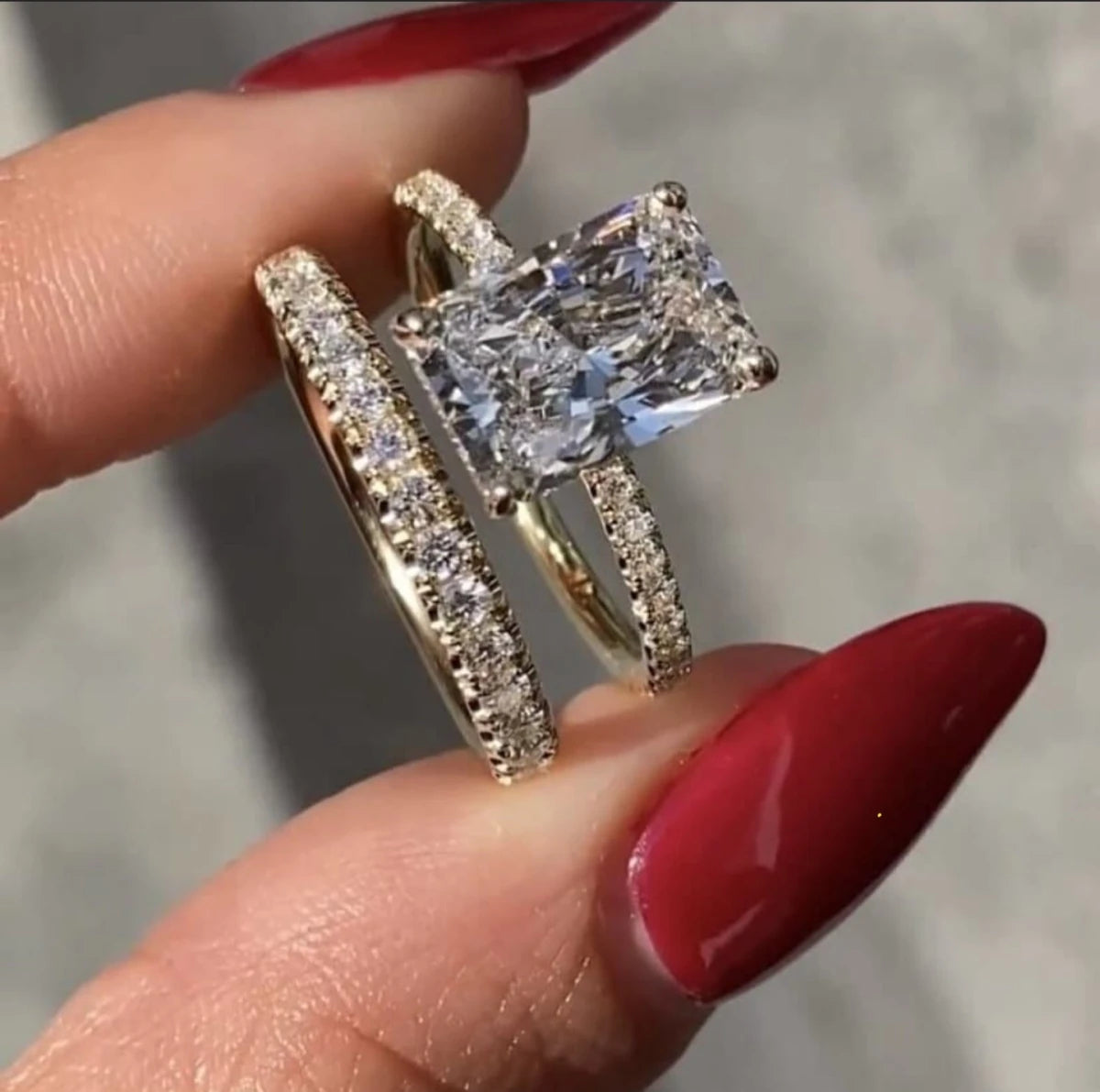 4 CT Radiant Cut Moissanite Engagement Bridal Set Gift For Her Wedding Band Promise Ring - Kazara Diam