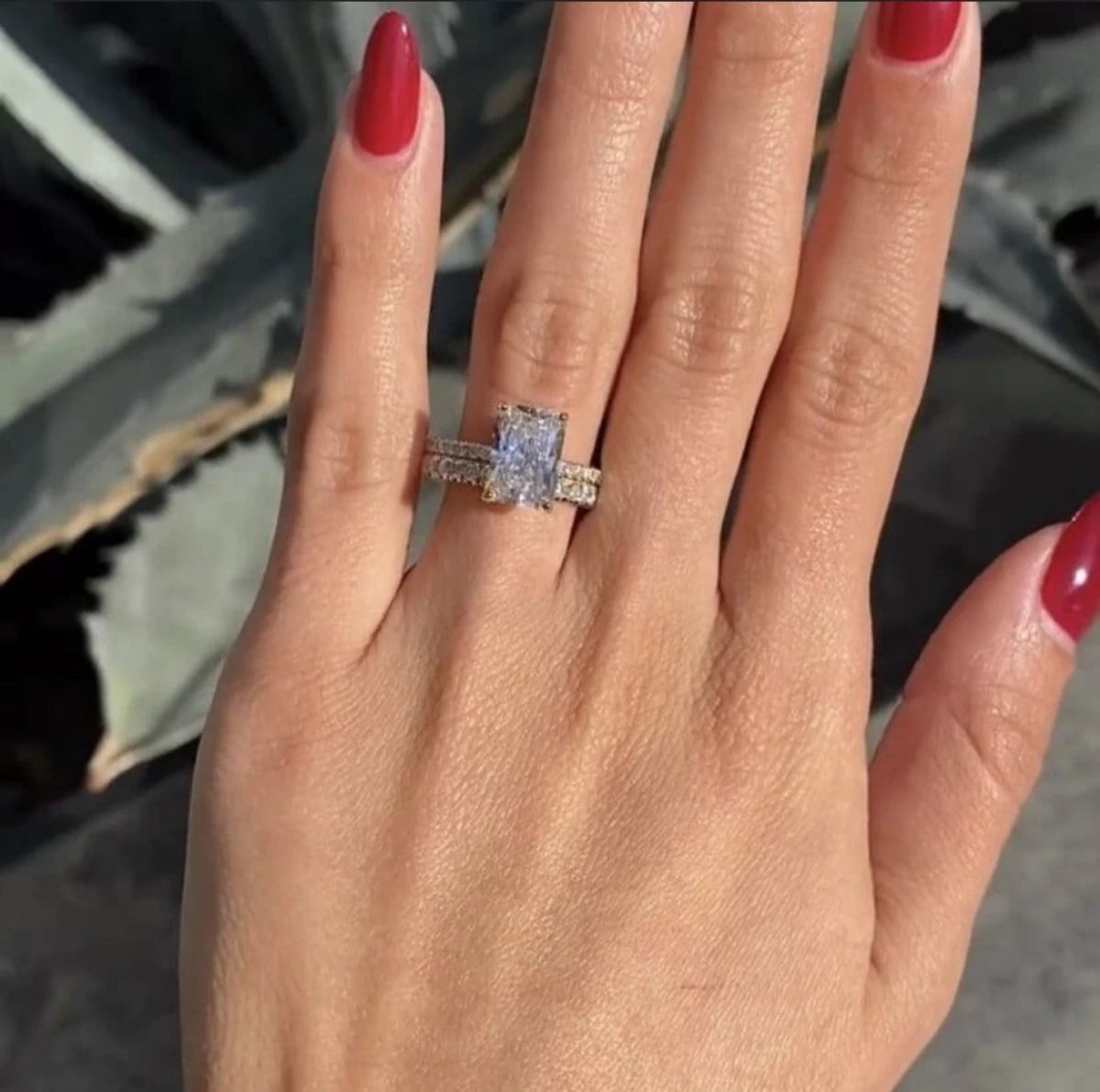 4 CT Radiant Cut Moissanite Engagement Bridal Set Gift For Her Wedding Band Promise Ring - Kazara Diam
