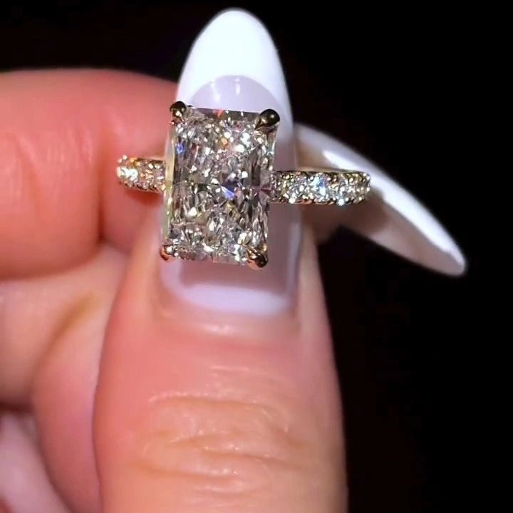 4 CT Radiant Cut Moissanite Tulip Setting Engagement Wedding Ring - Kazara Diam