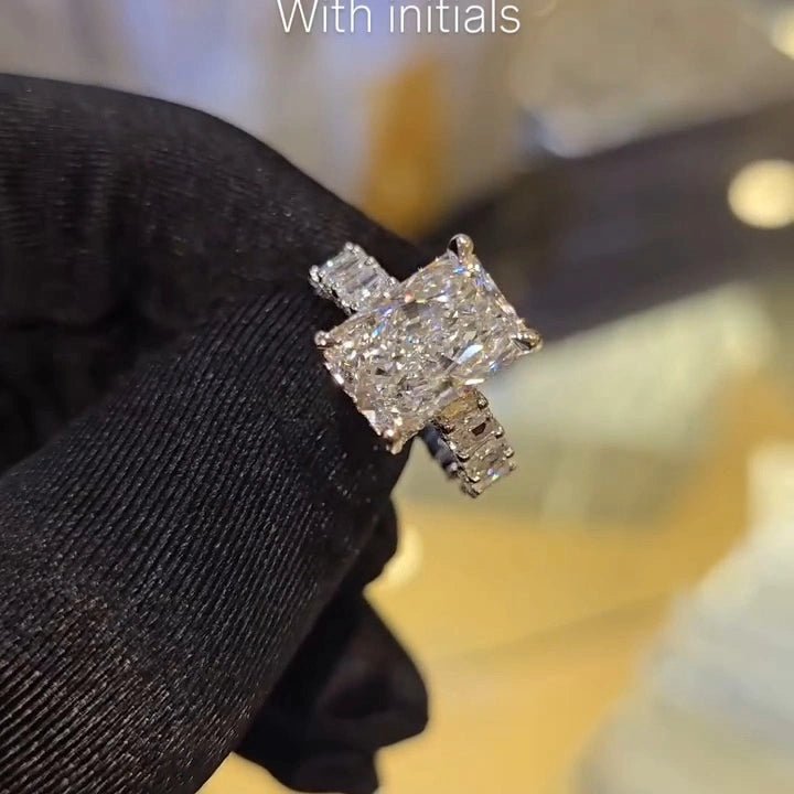 4 CT Radiant Cut Pave Moissanite Engagement Wedding Anniversary Promise Ring - Kazara Diam