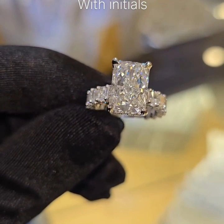 4 CT Radiant Cut Pave Moissanite Engagement Wedding Anniversary Promise Ring - Kazara Diam